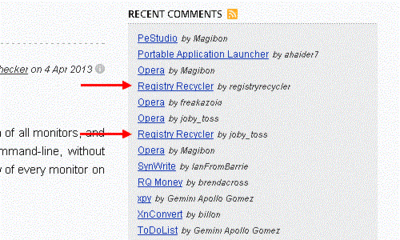 Registry Recycler shows up in the recent comments block